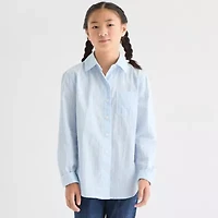 Thereabouts Little & Big Kid Girls Long Sleeve Cuffed Regular Fit Button-Down Shirt