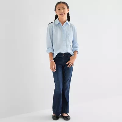 Thereabouts Little & Big Girls Long Sleeve Cuffed Regular Fit Button-Down Shirt