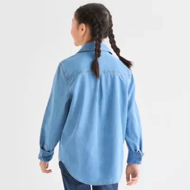 Thereabouts Little & Big Kid Girls Long Sleeve Cuffed Regular Fit Button-Down Shirt