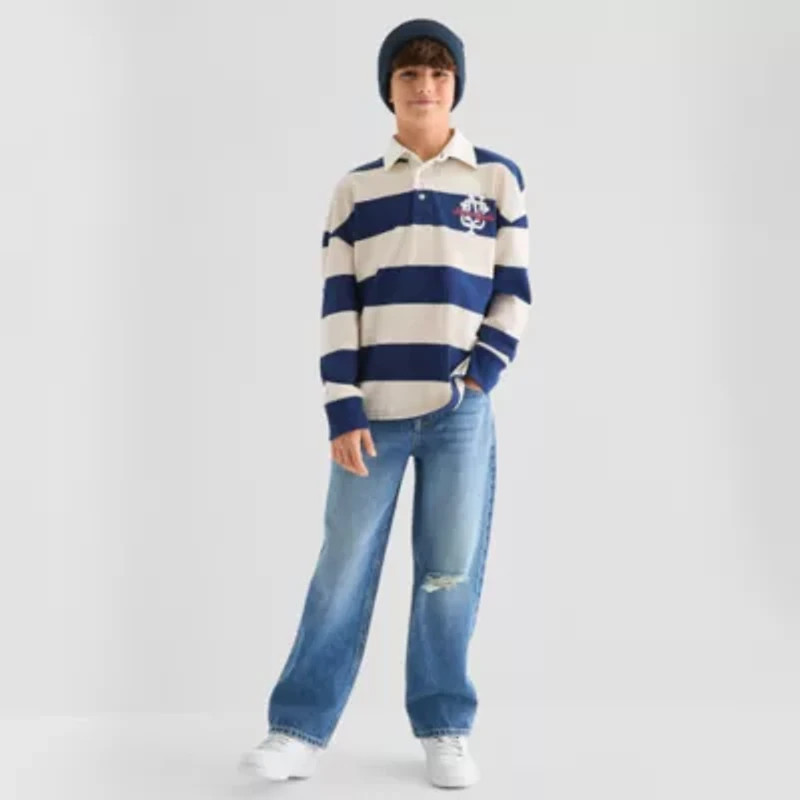 Thereabouts Little & Big Kid Boys Long Sleeve Regular Fit Spread Collar Rugby Shirt