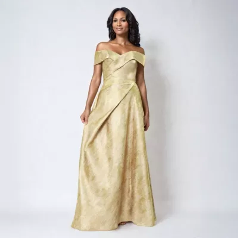 Rene by Ruiz Collection Off The Shoulder Womens Short Sleeve Evening Gown