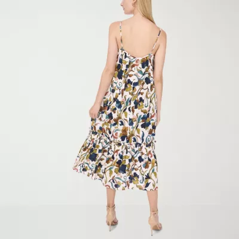 MSK Womens Sleeveless Midi Floral Shift Dress