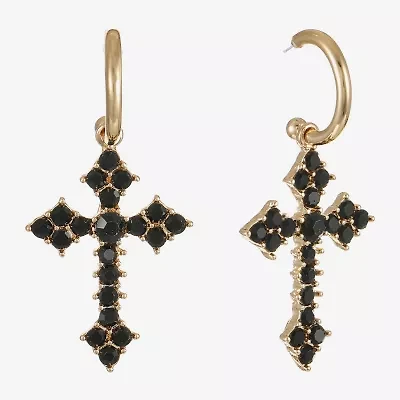 Bijoux Bar Womens Black Glass Cross Hypoallergenic Drop Earrings