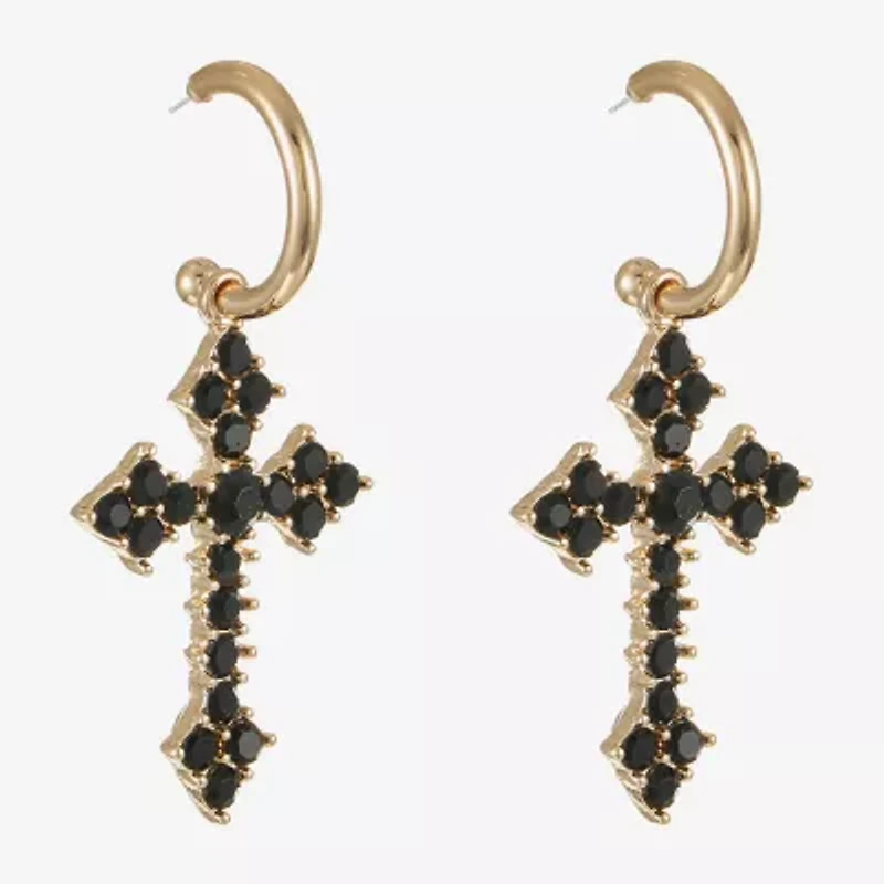 Bijoux Bar Womens Black Glass Cross Hypoallergenic Drop Earrings