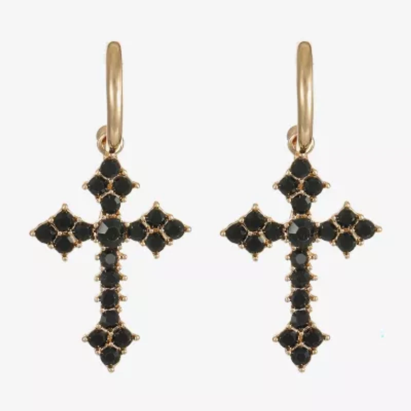 Bijoux Bar Womens Black Glass Cross Hypoallergenic Drop Earrings