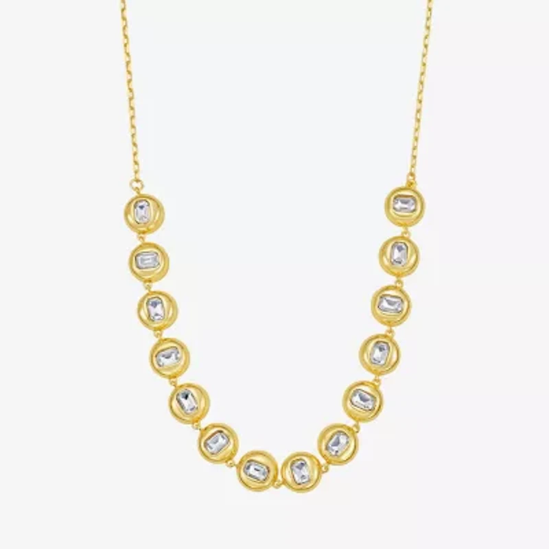 Rebecca Minkoff Womens White Cubic Zirconia 14K Gold Over Brass 17 Inch Tennis Necklace