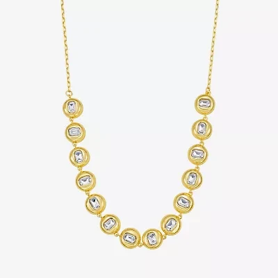 Rebecca Minkoff Womens White Cubic Zirconia 14K Gold Over Brass 17 Inch Tennis Necklace