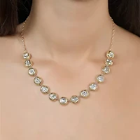 Rebecca Minkoff Womens White Cubic Zirconia 14K Gold Over Brass 17 Inch Tennis Necklace
