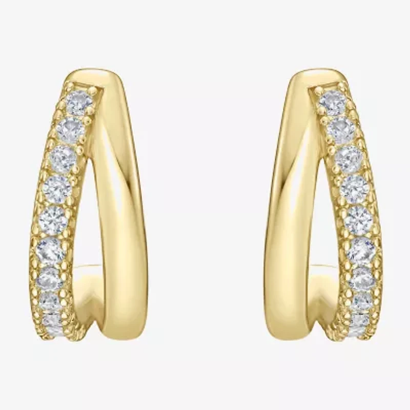 Rebecca Minkoff Womens White Cubic Zirconia 14K Gold Over Brass 1.5mm Hoop Earrings