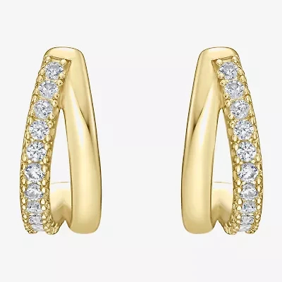 Rebecca Minkoff Womens White Cubic Zirconia 14K Gold Over Brass 1.5mm Hoop Earrings