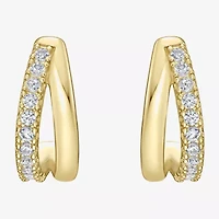 Rebecca Minkoff Womens White Cubic Zirconia 14K Gold Over Brass 1.5mm Hoop Earrings