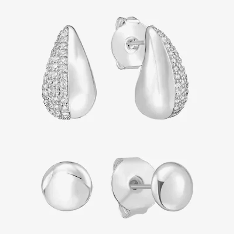 Rebecca Minkoff Womens White Cubic Zirconia 2 Pair Earring Set
