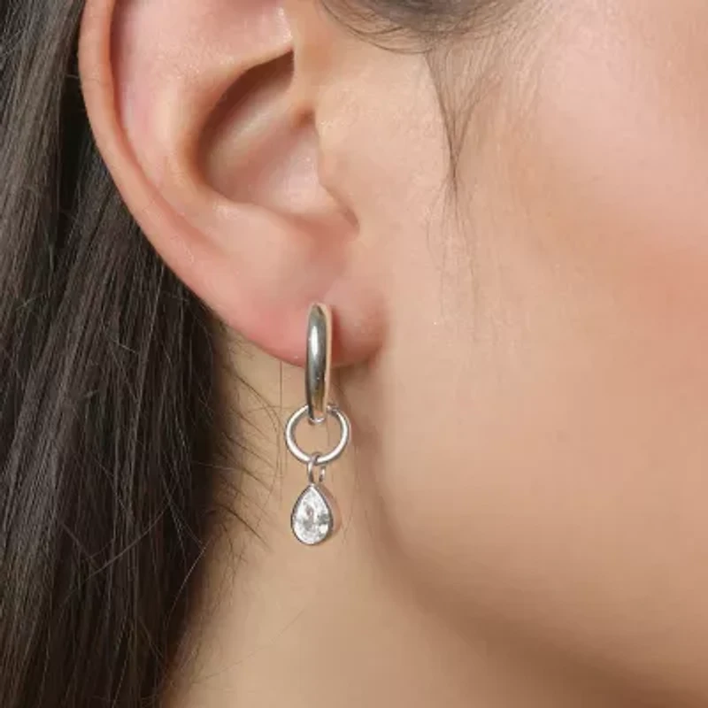 Rebecca Minkoff Womens White Cubic Zirconia 1.5mm Hoop Earrings