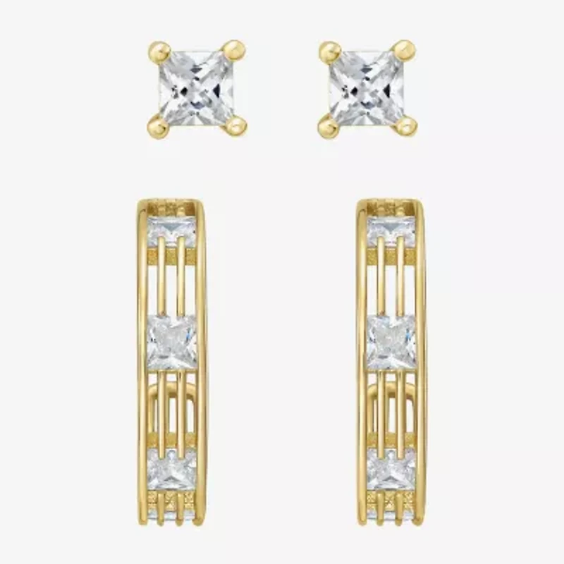 Rebecca Minkoff Womens White Cubic Zirconia 14K Gold Over Brass 2 Pair Earring Set