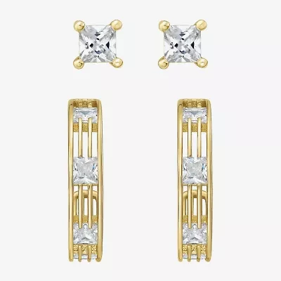 Rebecca Minkoff Womens White Cubic Zirconia 14K Gold Over Brass 2 Pair Earring Set