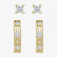 Rebecca Minkoff Womens White Cubic Zirconia 14K Gold Over Brass 2 Pair Earring Set