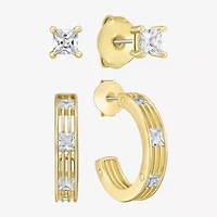 Rebecca Minkoff Womens White Cubic Zirconia 14K Gold Over Brass 2 Pair Earring Set