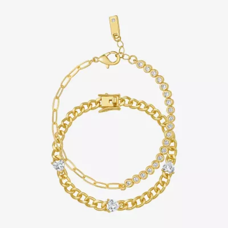 Rebecca Minkoff Diamond Accent Womens 14K Gold Over Brass 7.5 Inch Solid Curb Chain Bracelet
