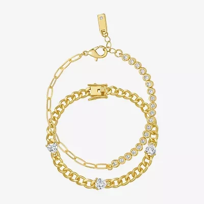 Rebecca Minkoff Diamond Accent Womens 14K Gold Over Brass 7.5 Inch Solid Curb Chain Bracelet