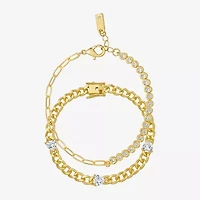 Rebecca Minkoff Diamond Accent Womens 14K Gold Over Brass 7.5 Inch Solid Curb Chain Bracelet
