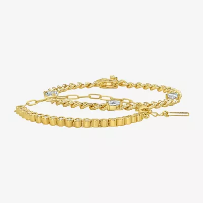 Rebecca Minkoff Diamond Accent Womens 14K Gold Over Brass 7.5 Inch Solid Curb Chain Bracelet