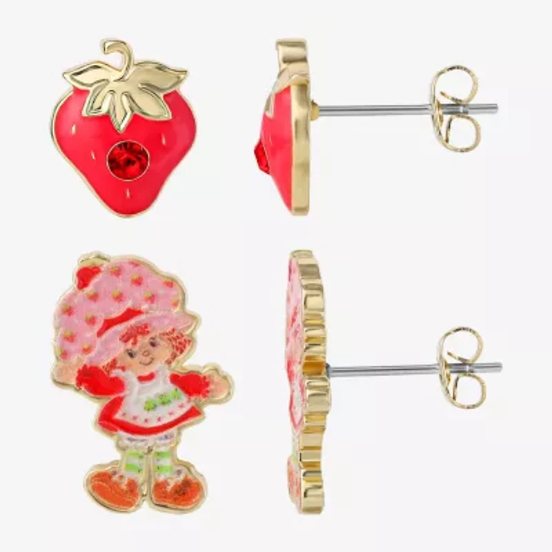 Strawberry Shortcake Red Crystal 18K Gold Over Brass 16.9mm Round Strawberry Shortcake Stud Earrings