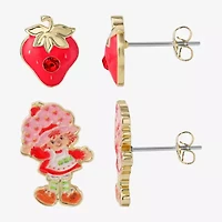 Strawberry Shortcake Red Crystal 18K Gold Over Brass 16.9mm Round Strawberry Shortcake Stud Earrings