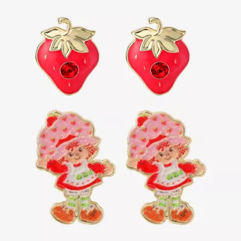 Strawberry Shortcake Red Crystal 18K Gold Over Brass 16.9mm Round Strawberry Shortcake Stud Earrings