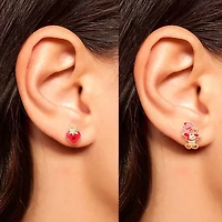 Strawberry Shortcake Red Crystal 18K Gold Over Brass 16.9mm Round Strawberry Shortcake Stud Earrings