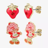 Strawberry Shortcake Red Crystal 18K Gold Over Brass 16.9mm Round Strawberry Shortcake Stud Earrings