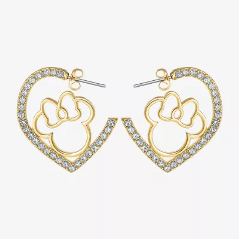 Disney Womens Crystal 18K Gold Over Brass 25.5mm Round Minnie Mouse Hoop Earrings