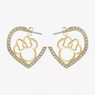 Disney Womens Crystal 18K Gold Over Brass 25.5mm Round Minnie Mouse Hoop Earrings