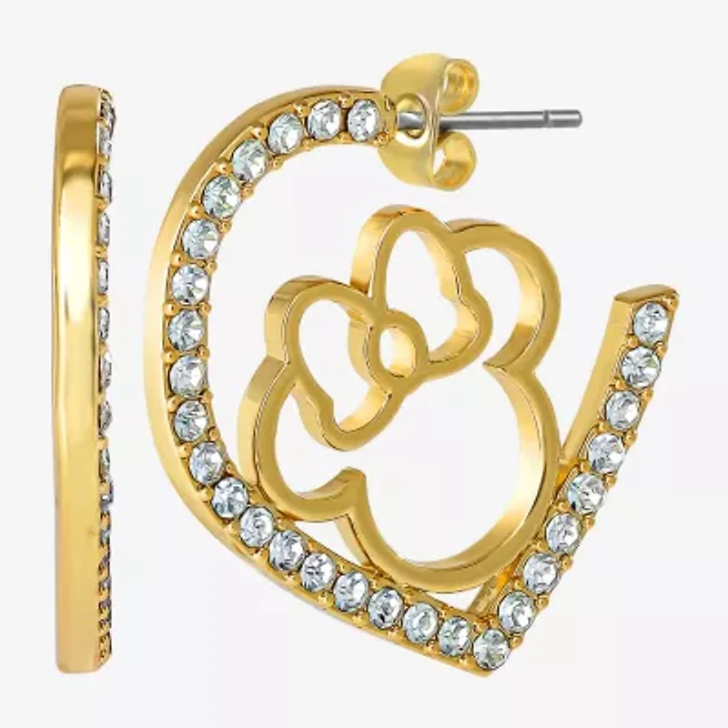 Disney Womens Crystal 18K Gold Over Brass 25.5mm Round Minnie Mouse Hoop Earrings