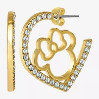 Disney Womens Crystal 18K Gold Over Brass 25.5mm Round Minnie Mouse Hoop Earrings