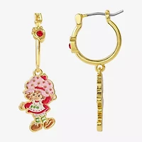Strawberry Shortcake Womens Red Crystal 18K Gold Over Brass 38.2mm Round Strawberry Shortcake Hoop Earrings