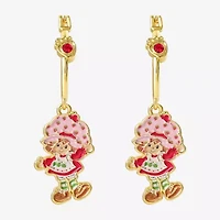 Strawberry Shortcake Womens Red Crystal 18K Gold Over Brass 38.2mm Round Strawberry Shortcake Hoop Earrings
