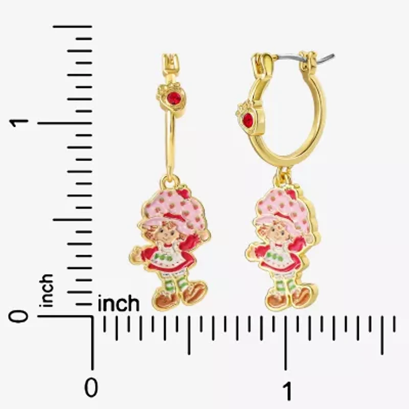 Strawberry Shortcake Womens Red Crystal 18K Gold Over Brass 38.2mm Round Strawberry Shortcake Hoop Earrings