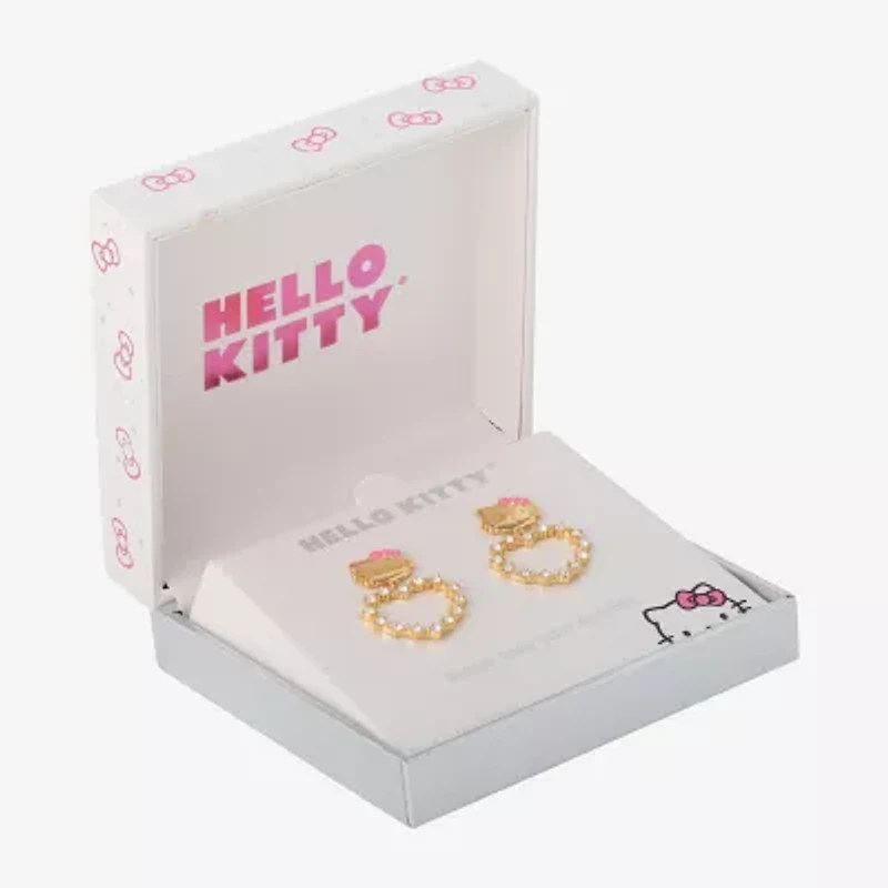 Womens Crystal 18K Gold Over Brass Round Hello Kitty Drop Earrings