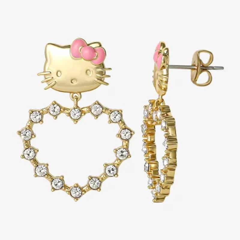 Womens Crystal 18K Gold Over Brass Round Hello Kitty Drop Earrings