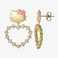 Womens Crystal 18K Gold Over Brass Round Hello Kitty Drop Earrings