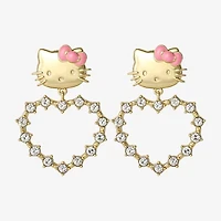 Womens Crystal 18K Gold Over Brass Round Hello Kitty Drop Earrings