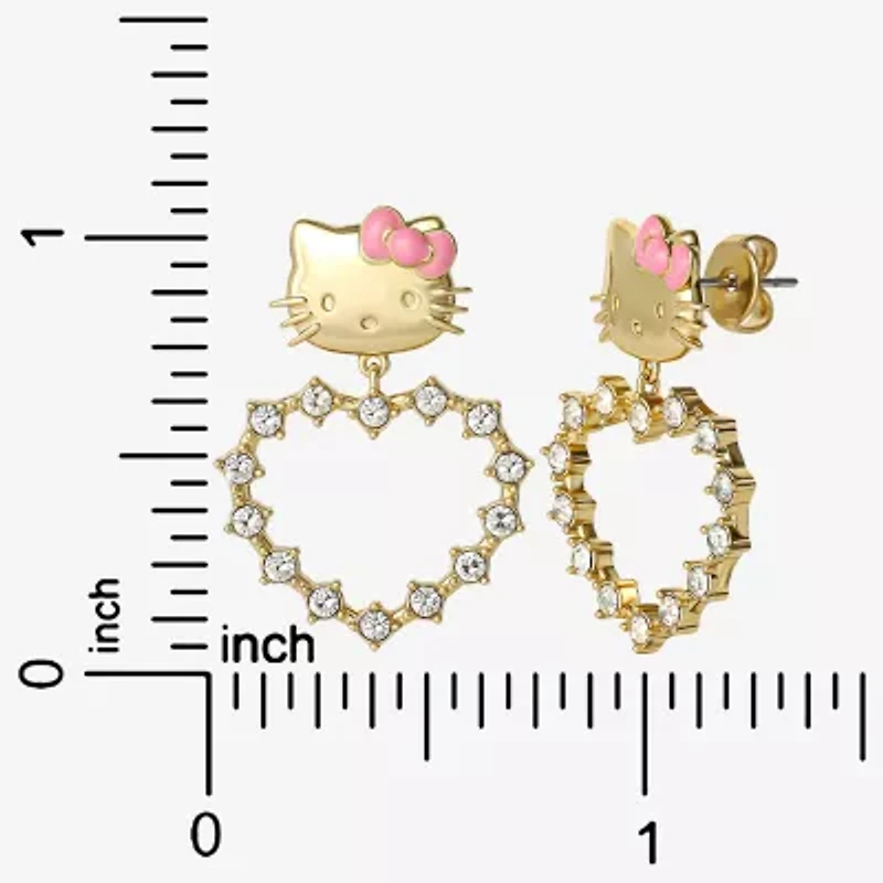 Womens Crystal 18K Gold Over Brass Round Hello Kitty Drop Earrings