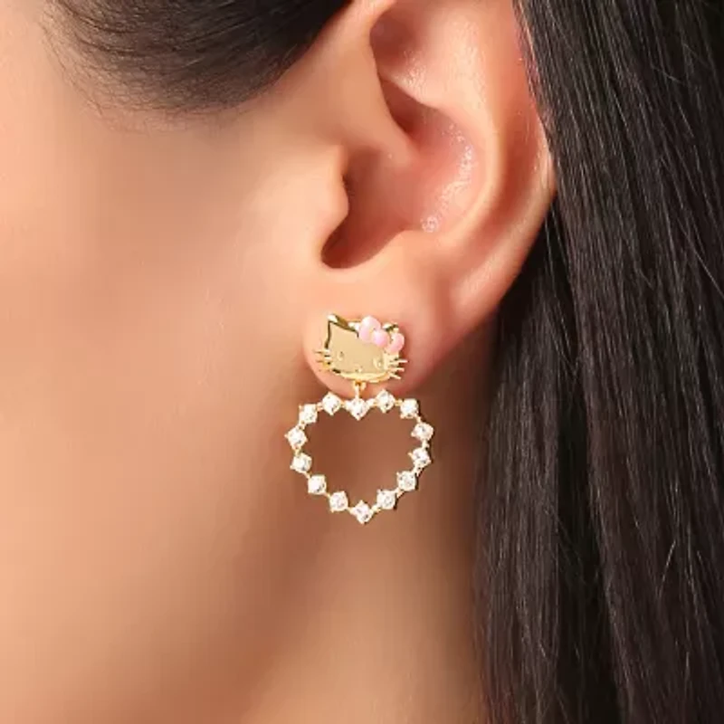 Womens Crystal 18K Gold Over Brass Round Hello Kitty Drop Earrings