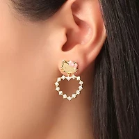 Womens Crystal 18K Gold Over Brass Round Hello Kitty Drop Earrings