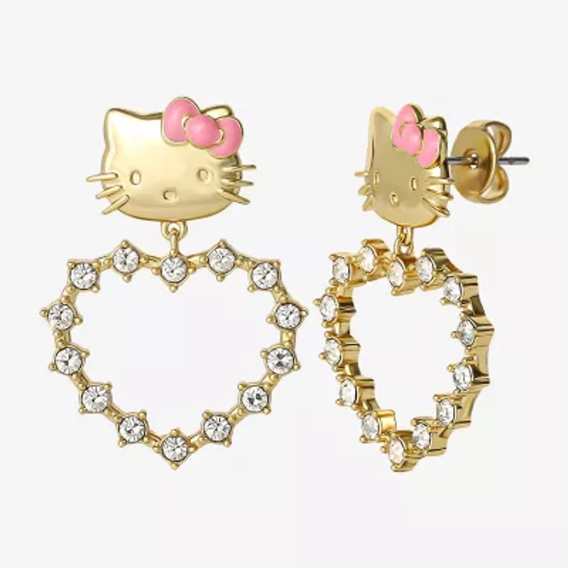 Womens Crystal 18K Gold Over Brass Round Hello Kitty Drop Earrings
