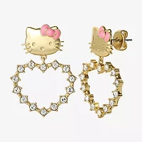 Womens Crystal 18K Gold Over Brass Round Hello Kitty Drop Earrings