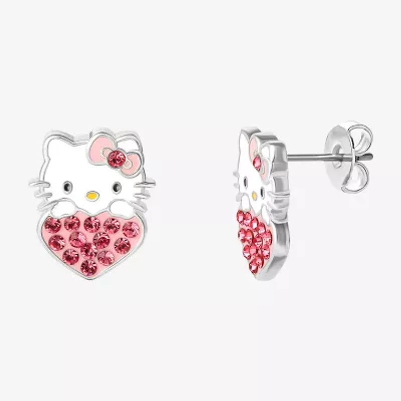 Pink Crystal 14mm Round Hello Kitty Stud Earrings