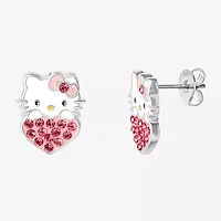 Pink Crystal 14mm Round Hello Kitty Stud Earrings