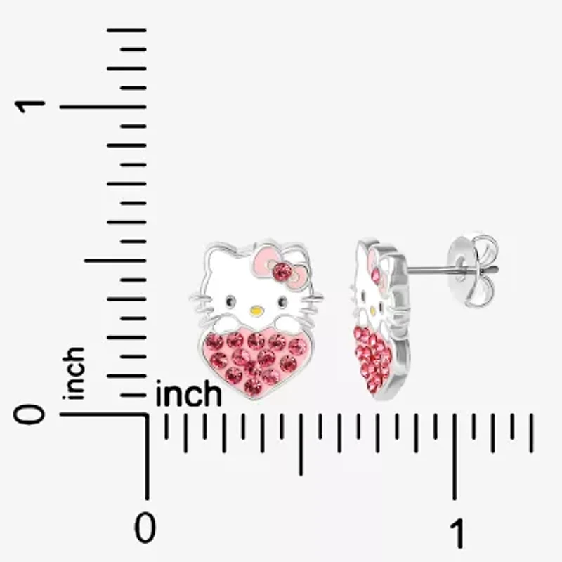 Pink Crystal 14mm Round Hello Kitty Stud Earrings