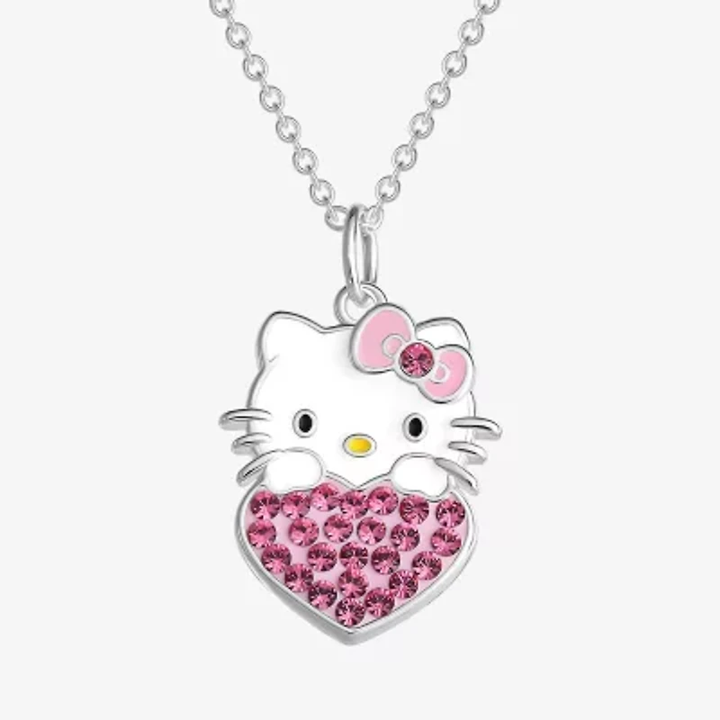 Womens Pink Crystal Pure Silver Over Brass Round 16 Inch Pendant Necklace